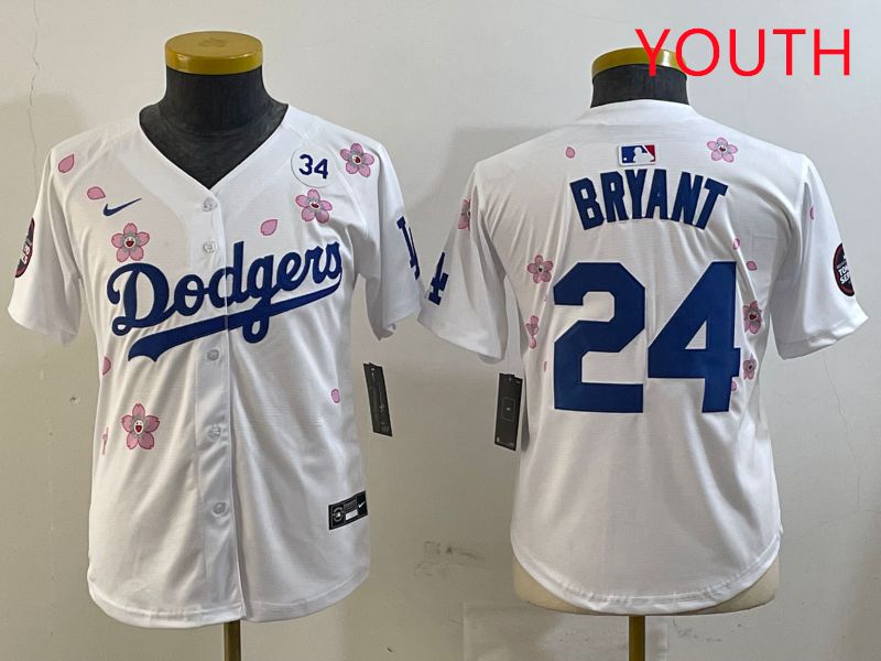 Youth Los Angeles Dodgers 24 Bryant White Sakura Edition 2025 Nike MLB Jersey style 4